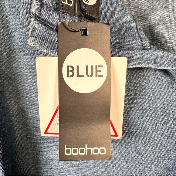 Boohoo Jennifer Flute Sleeve Denim Top Dark Blue Size US 8 UK 12 - Picture 14 of 14